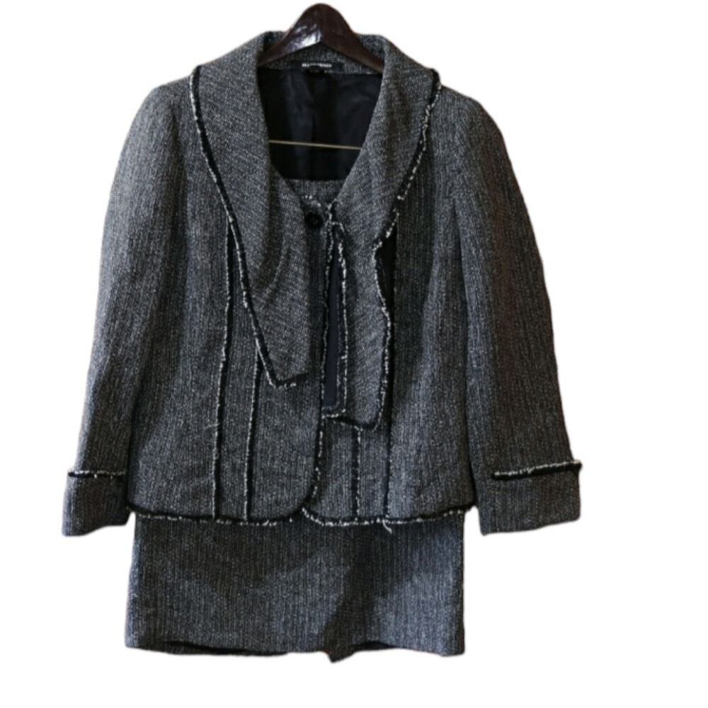 Ellen Tracy Charcoal Black Gray Tweed Skirt Suit 10/12